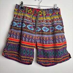Colorful Patterned Men's Shorts Stripe Diamond Ikat size L Large